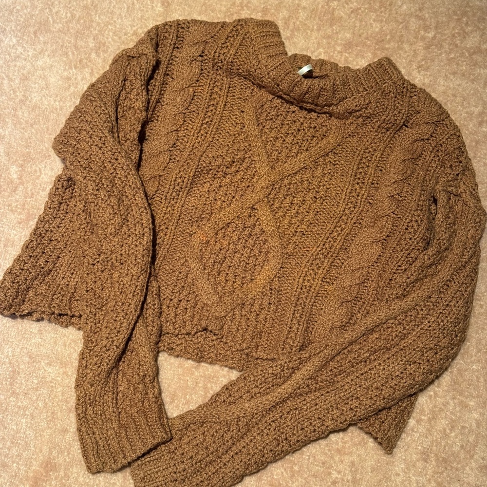 Free People Warm Tan Cable Knit Sweater
